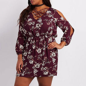 Cold Shoulder High Waist Plus Size casual Dresses