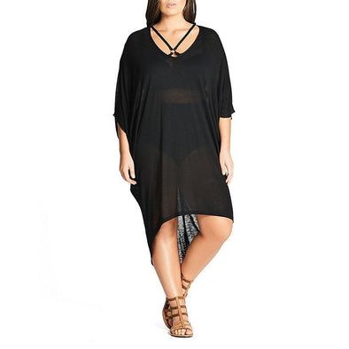 Chiffon Dolman sleeve Round neck Openwork Plus size maxi Dresses