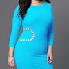 3/4 sleeve Openwork Round neck Plus size skater Dresses