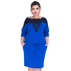 3/4 sleeve Off Shoulder Applique Plus Size bodycon Dresses