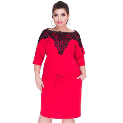 3/4 sleeve Off Shoulder Applique Plus Size bodycon Dresses