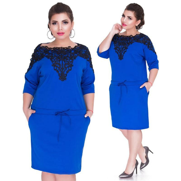 3/4 sleeve Off Shoulder Applique Plus Size bodycon Dresses