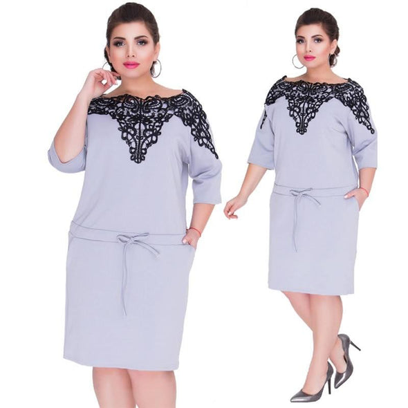 3/4 sleeve Off Shoulder Applique Plus Size bodycon Dresses