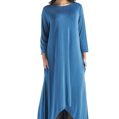 3/4 Sleeve Solid Color Round Neck Plus Size Maxi Dresses