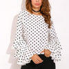 Chiffon Long Pagoda Sleeve Dots Round neck Blouses