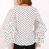 Chiffon Long Pagoda Sleeve Dots Round neck Blouses