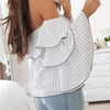 Bell sleeve Frill sleeve Stripe Off Shoulder Blouses