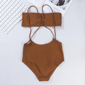 Character Bandage Solid Color Fashion Bikinis