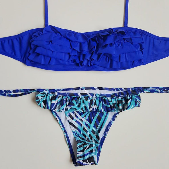 All Seasons Sexy Sleeveless Print Blue Bikinis