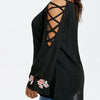 Black Print  Round neck Openwork Plus size Tops