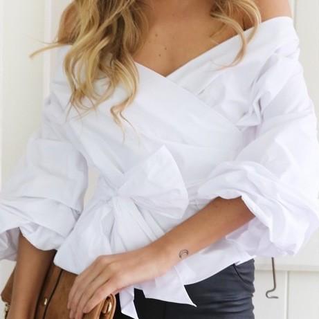 Women Cold Shoulder Bandage V neck Blouses