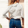 Chiffon 3/4 Sleeve Lotus leaf sleeve Dots Mini V neck Blouses