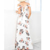 Chiffon Short Sleeve Cold Shoulder Print Split Maxi Dresses