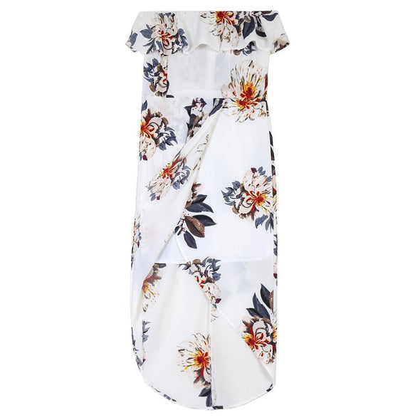 Chiffon Print Off Shoulder Split Maxi Dresses