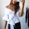 Chiffon Lantern sleeve Mini V neck Patchwork Cardigan Blouses