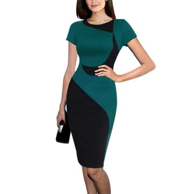 Character Short Sleeve Hit Color Round Neck Bodycon Dresses
