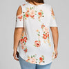 Chiffon Cold Shoulder Print V Neck Openwork Plus Size Tops