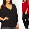 Chiffon Short Dolman Sleeve V Neck Openwork Plus Size Tops