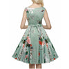 Cotton Print Round Neck High Waist Green Floral Dresses