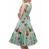 Cotton Print Round Neck High Waist Green Floral Dresses