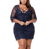 Women Print Min V-Neck High Waist Lace Plus Size Casual Dresses