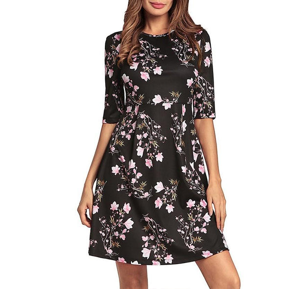 3/4 Sleeve Print Applique Vacation Dresses