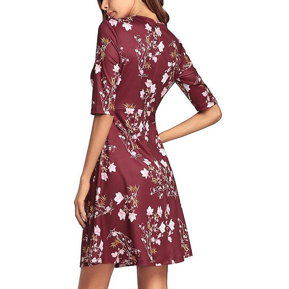 3/4 Sleeve Print Applique Vacation Dresses