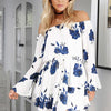 3/4 Sleeve Lotus Leaf Sleeve Print Bandage Vacation Dresses