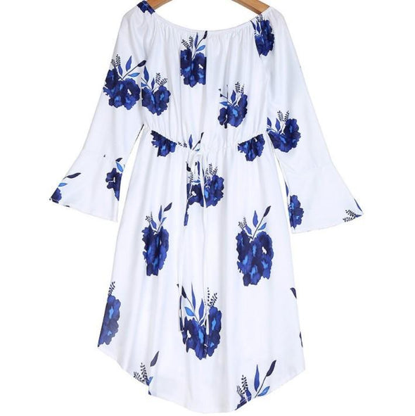 3/4 Sleeve Lotus Leaf Sleeve Print Bandage Vacation Dresses