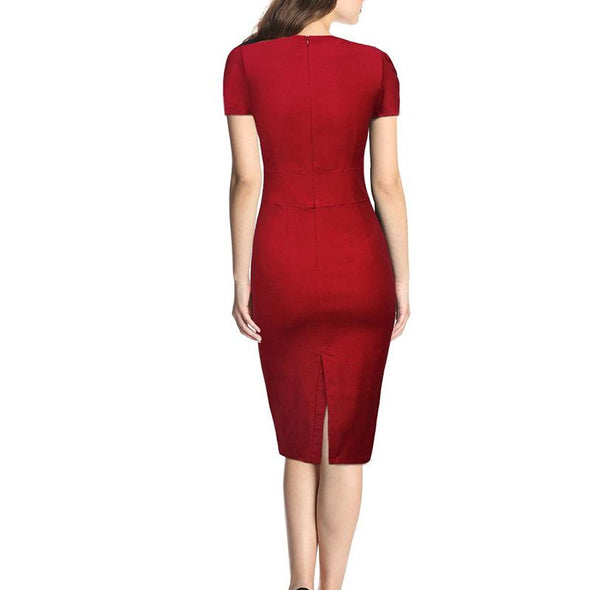 Cotton Short Sleeve Square Collar High Waist Bodycon Dresses