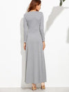 3/4 Sleeve Solid Color V Neck Girdle Bowknot Maxi Dresses