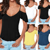 Cross Back Short Lotus Leaf Sleeve Cold Shoulder T-shirt