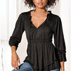 Chiffon V neck Elastic waist long Sleeve Tops