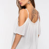 Chiffon Short Sleeve Off Shoulder Round Neck Openwork Blouses