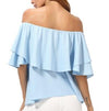 Chiffon Lotus leaf sleeve Off Shoulder Patchwork Blouses