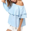 Chiffon Lotus leaf sleeve Off Shoulder Patchwork Blouses