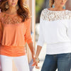 Chiffon Long sleeve Round neck Patchwork Lace Long Sleeve Tops