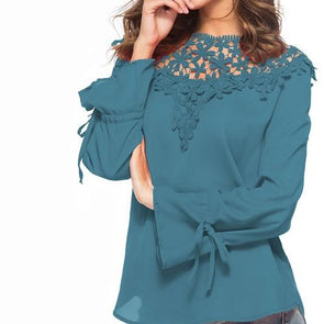 Chiffon Long Bell Sleeve Openwork Blouses