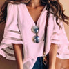 Women 3/4 Sleeve  V neck Solid Color T-shirt