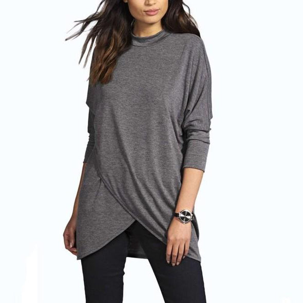 Cotton Long sleeve Dolman sleeve Split V neck T-shirt