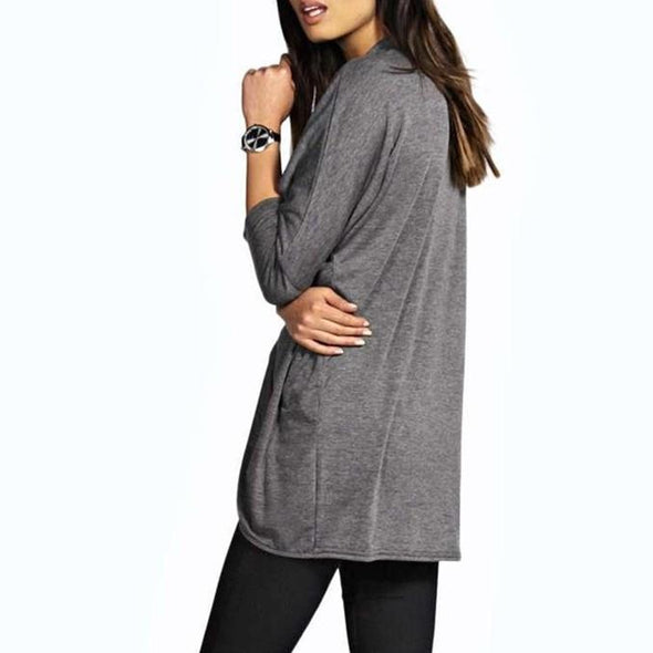 Cotton Long sleeve Dolman sleeve Split V neck T-shirt