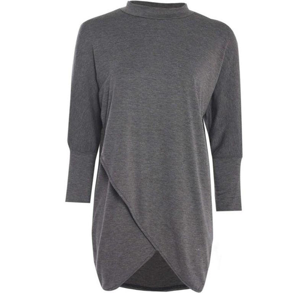 Cotton Long sleeve Dolman sleeve Split V neck T-shirt