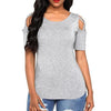 Cotton Short sleeve Cold Shoulder Round neck T-shirt