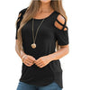 Cotton Short sleeve Cold Shoulder Round neck T-shirt