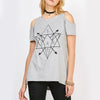 Cold Shoulder Geometry Print Round neck T-shirt