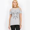 Cold Shoulder Geometry Print Round neck T-shirt