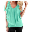 Chiffon Round neck Flounce Cold Shoulder Tops