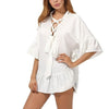 Chiffon Short Sleeve Bell Sleeve Bandage V-Neck Blouses