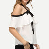 Chiffon Bell sleeve Hit Color V neck Bowknot Blouses