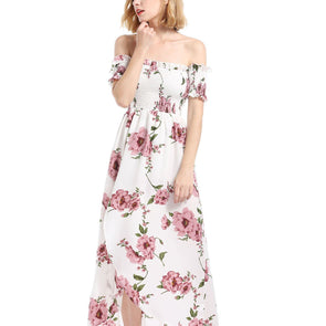 Chiffon Short sleeve Elastic waist Maxi Dresses